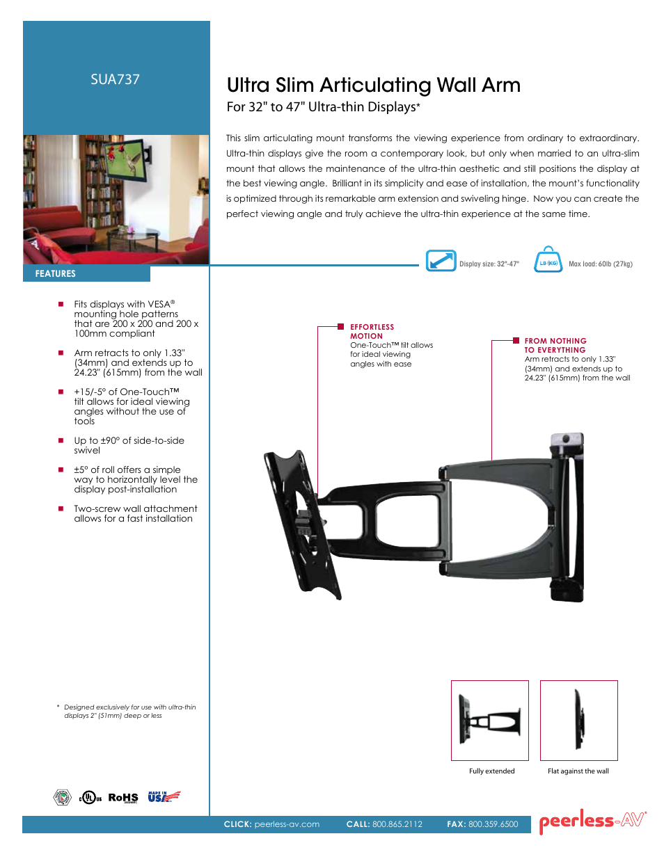 Peerless-AV SUA737  - Sell Sheet User Manual | 2 pages