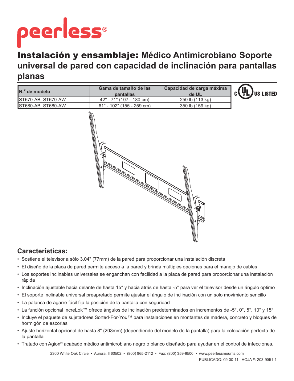 Características | Peerless-AV ST680-AW - Installation User Manual | Page 11 / 32