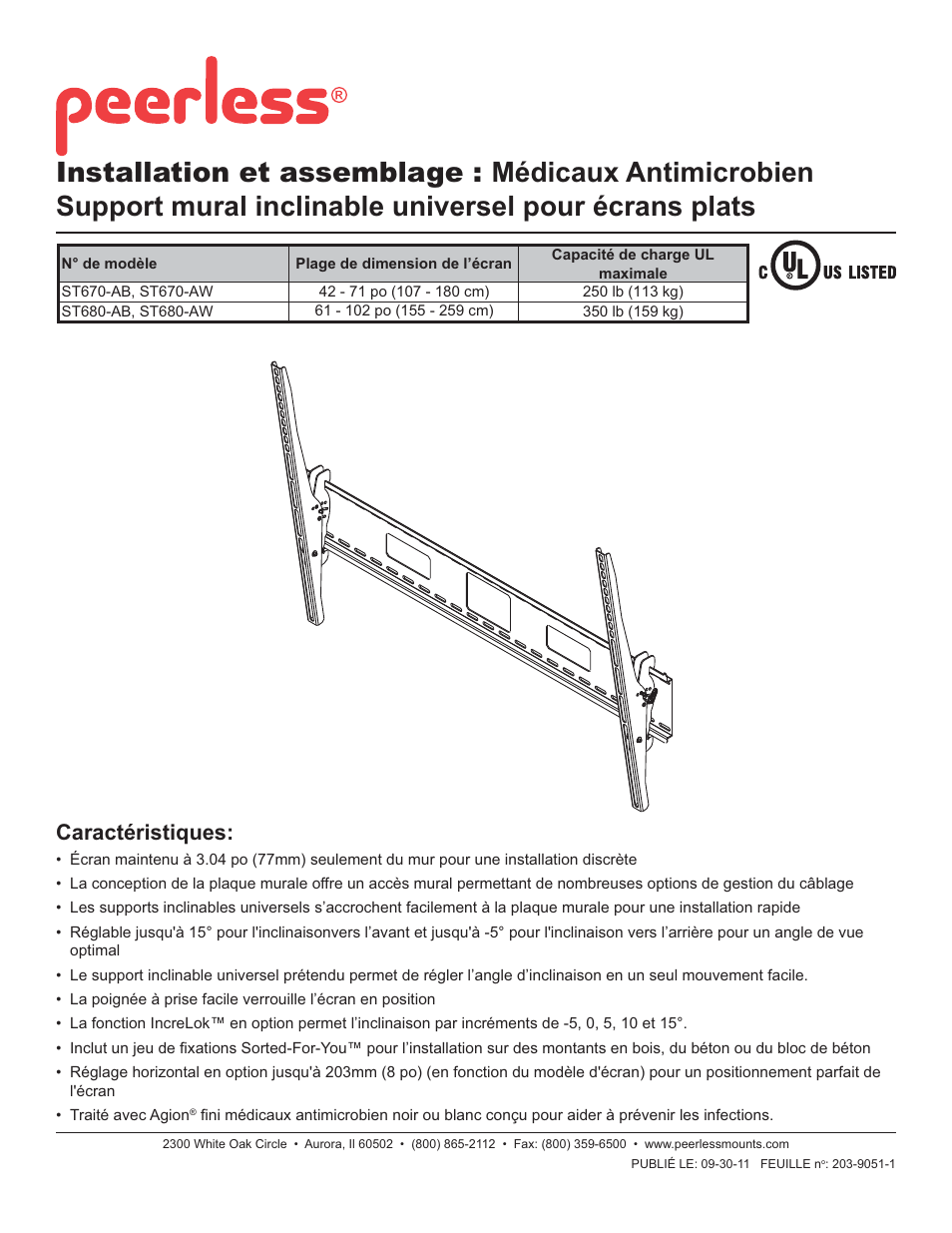 Caractéristiques | Peerless-AV ST680-AW - Installation User Manual | Page 21 / 32
