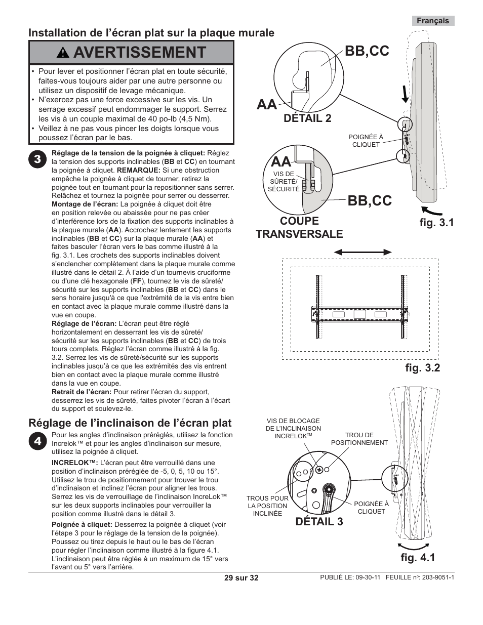 Avertissement, Bb,cc, Détail 2 coupe transversale | Peerless-AV ST680-AW - Installation User Manual | Page 29 / 32