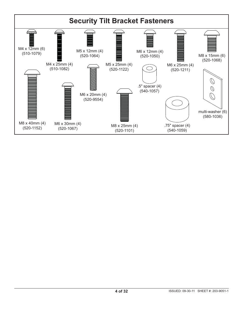 Security tilt bracket fasteners | Peerless-AV ST680-AW - Installation User Manual | Page 4 / 32