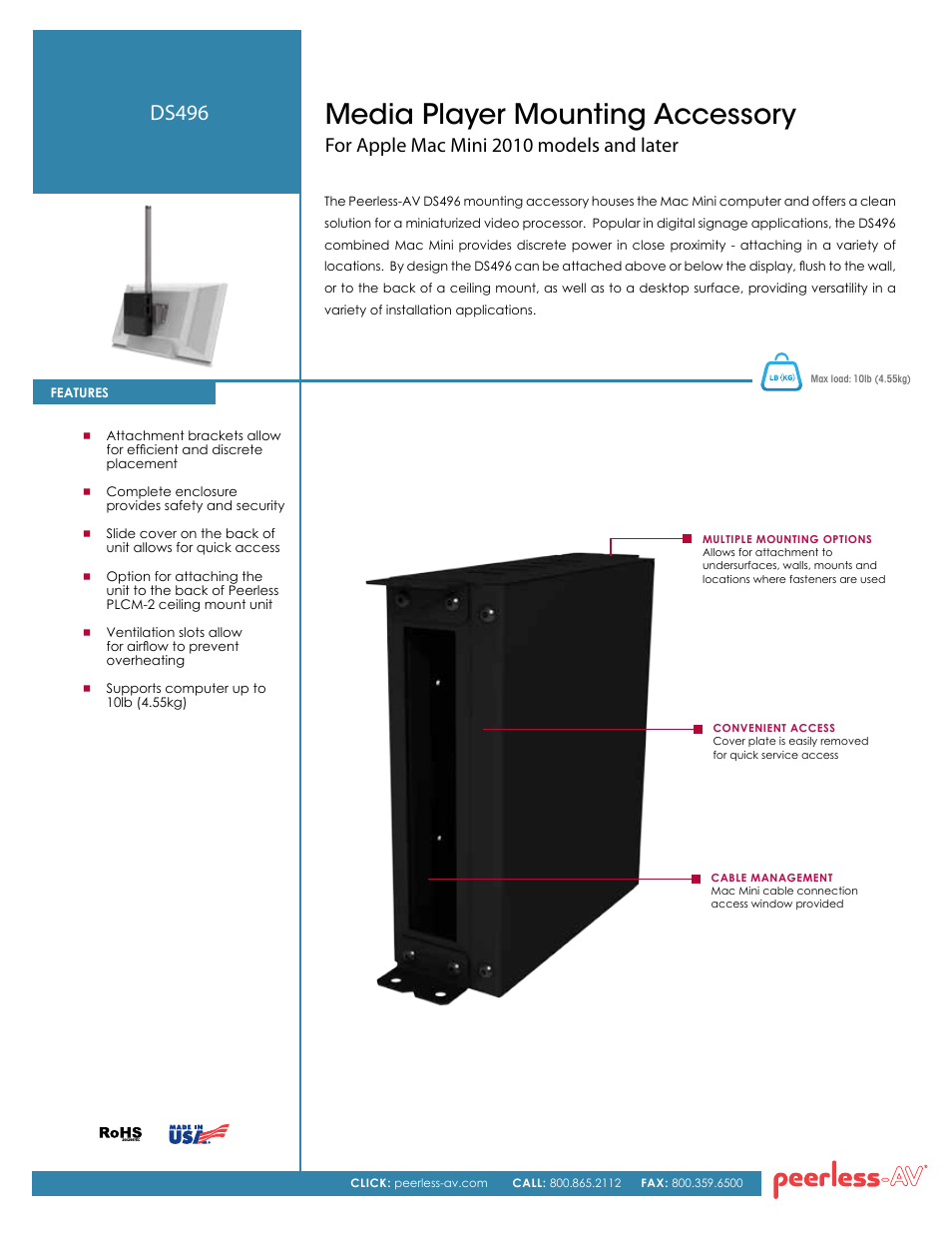 Peerless-AV DS496  - Sell Sheet User Manual | 2 pages