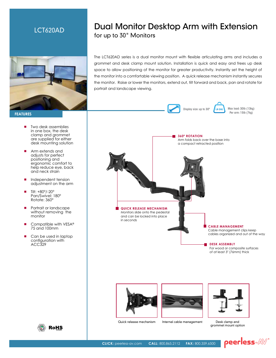 Peerless-AV LCT620AD  - Sell Sheet User Manual | 2 pages