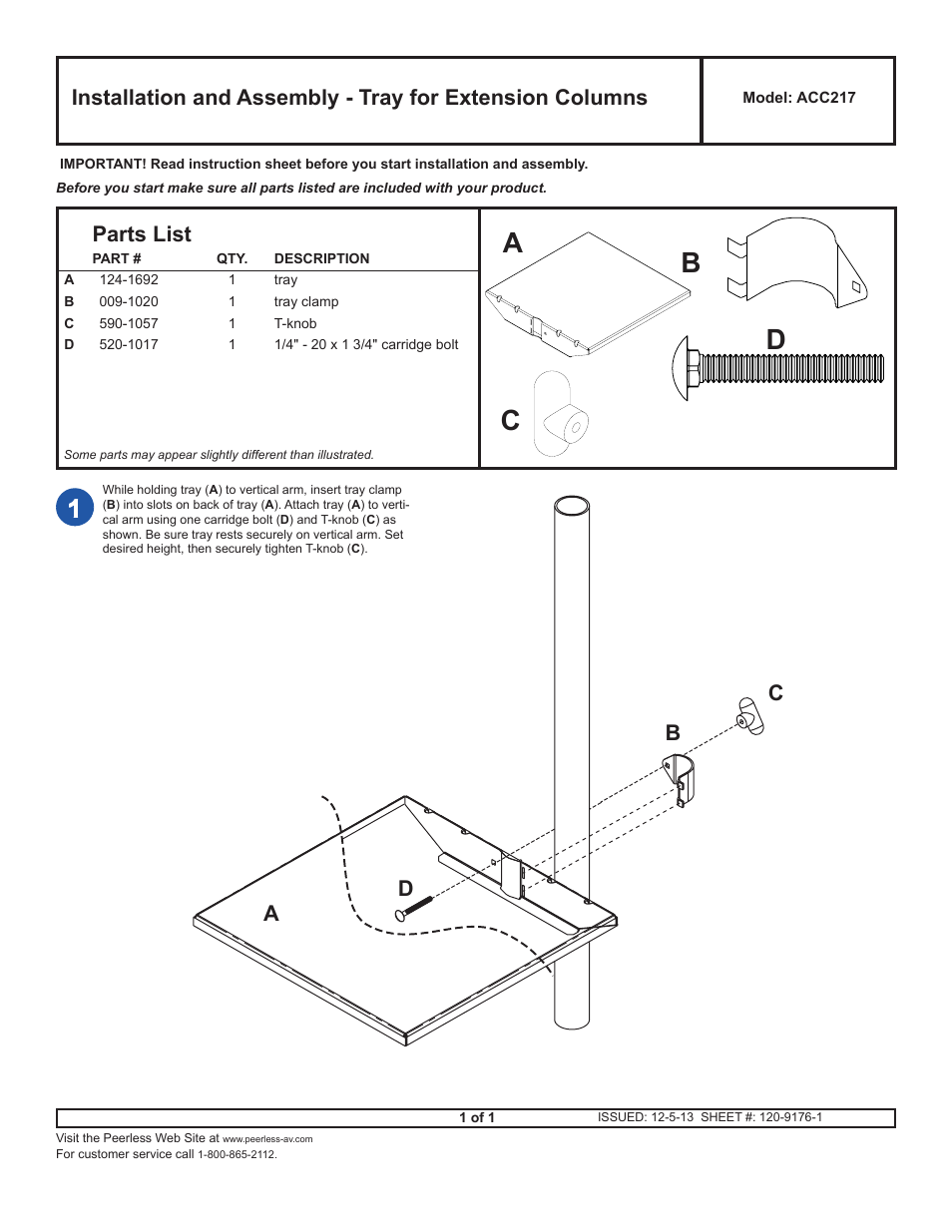 Peerless-AV ACC217 - Installation User Manual | 1 page