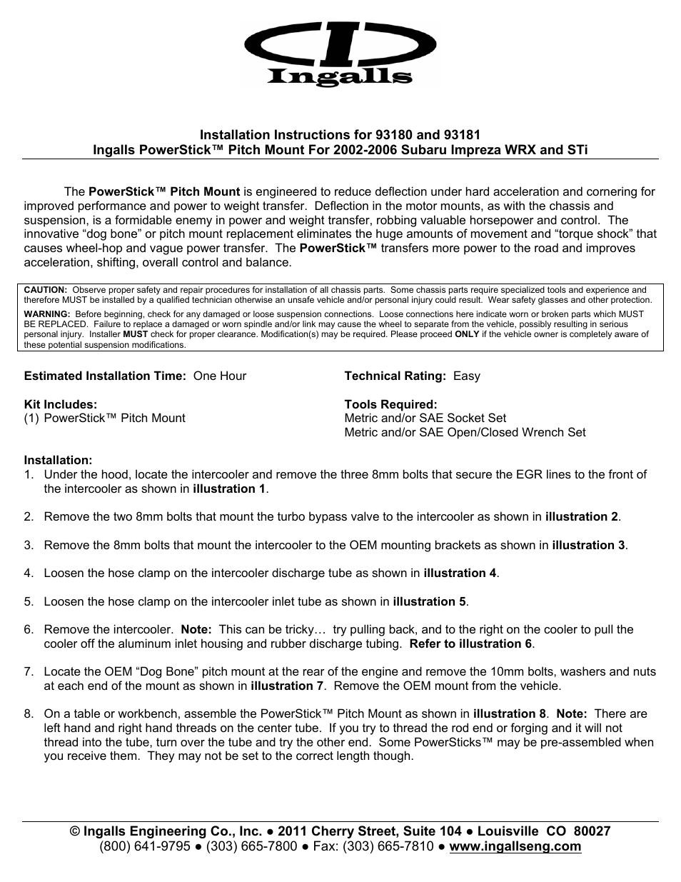 Ingalls 93180-93181 User Manual | 3 pages