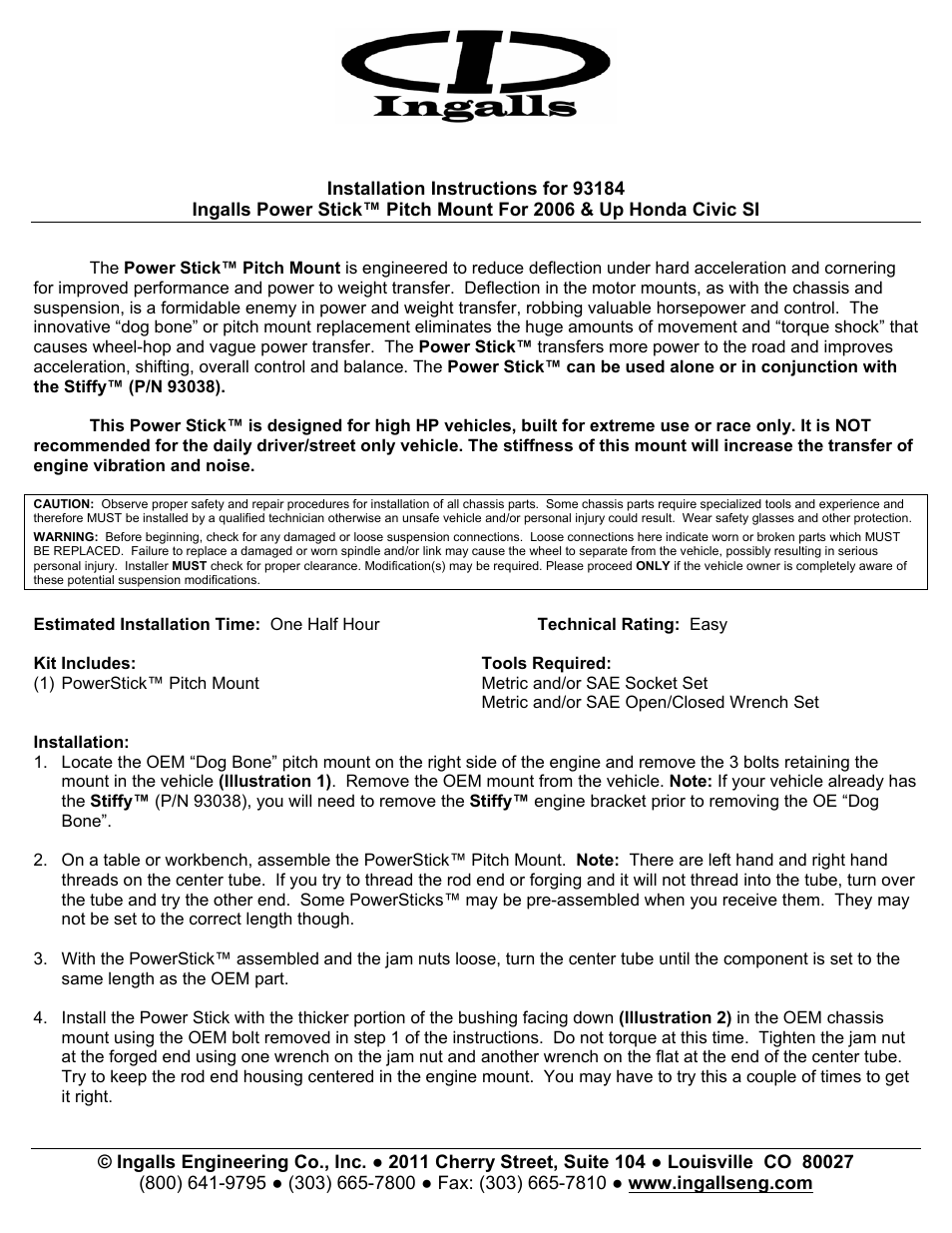 Ingalls 93184 User Manual | 2 pages