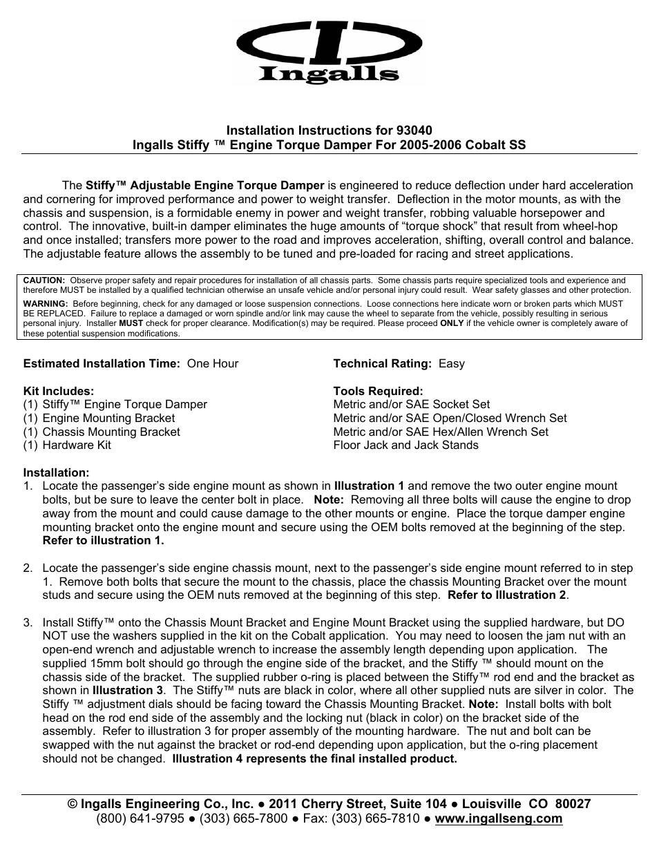 Ingalls 93040 User Manual | 3 pages