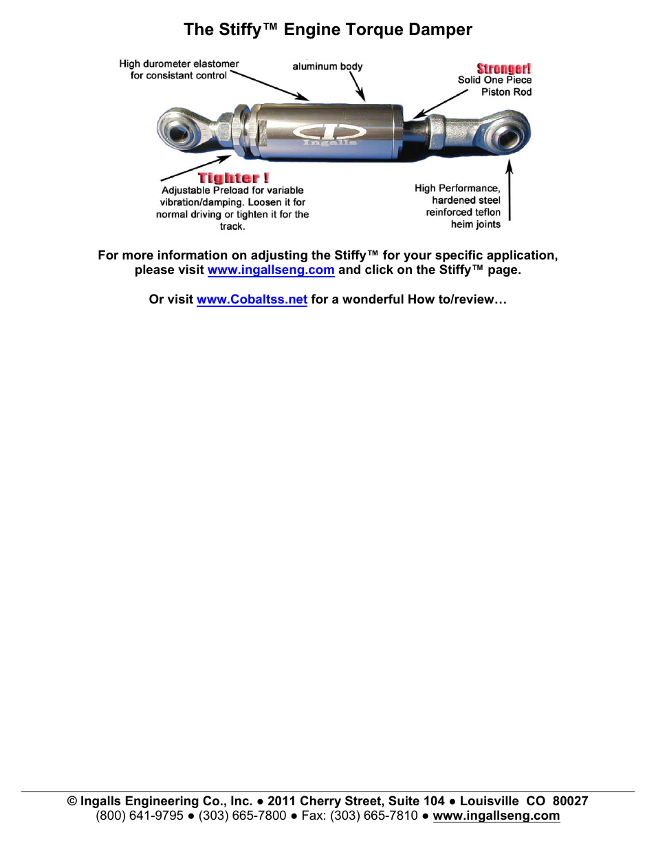 The stiffy™ engine torque damper | Ingalls 93040 User Manual | Page 3 / 3