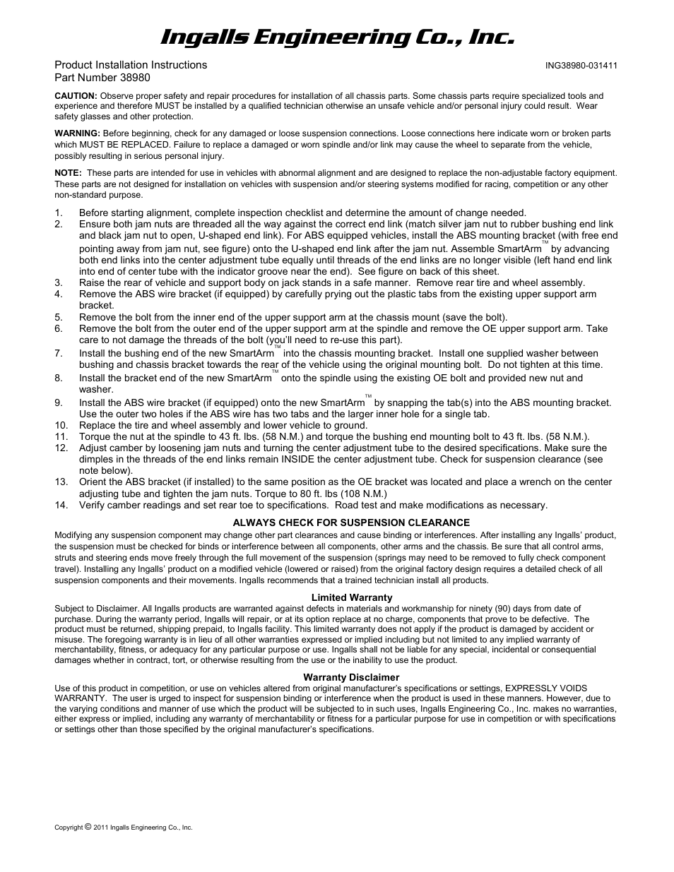 Ingalls 38980 User Manual | 2 pages