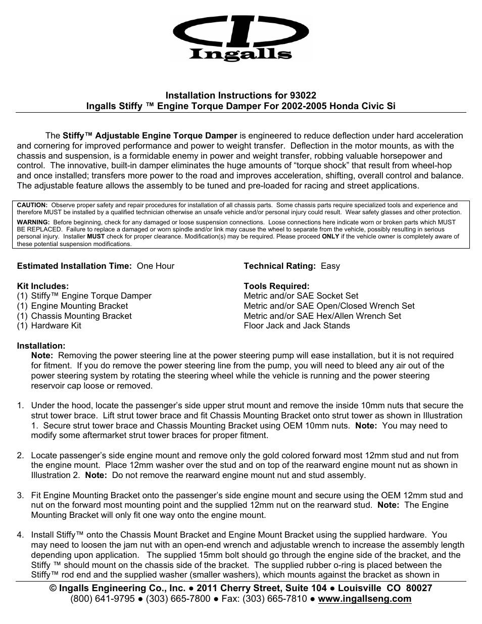 Ingalls 93022 User Manual | 3 pages