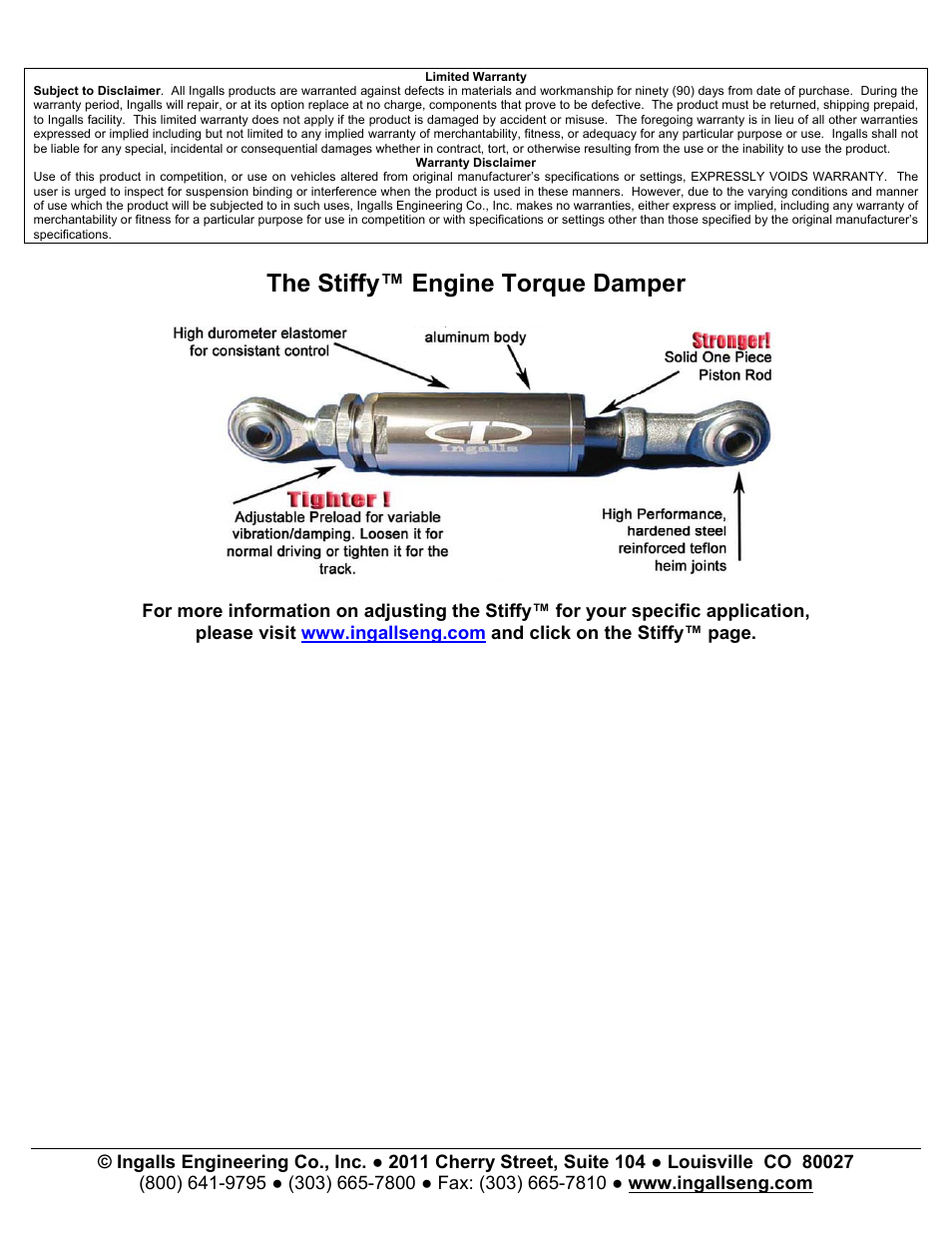 The stiffy™ engine torque damper | Ingalls 93039 User Manual | Page 3 / 3