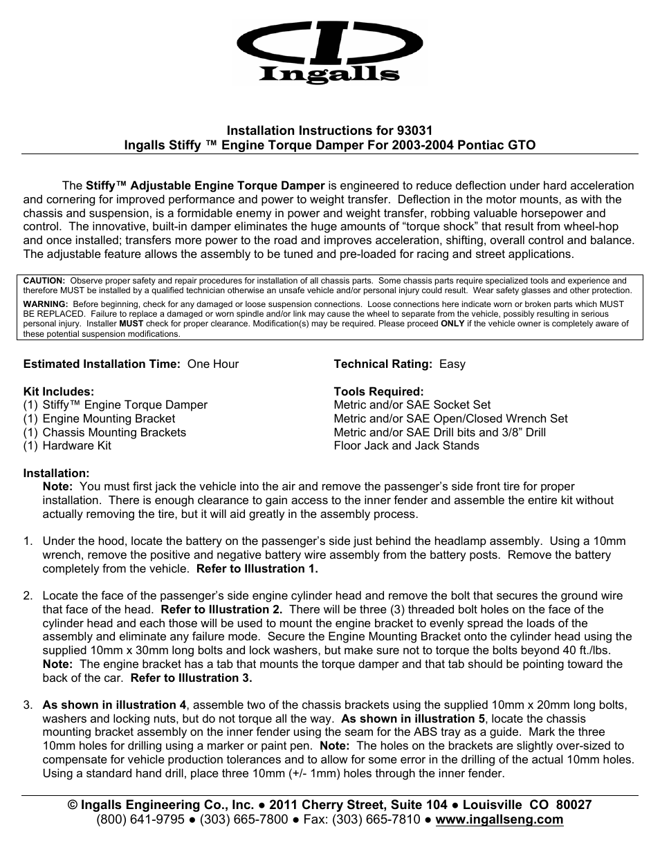 Ingalls 93031 User Manual | 4 pages