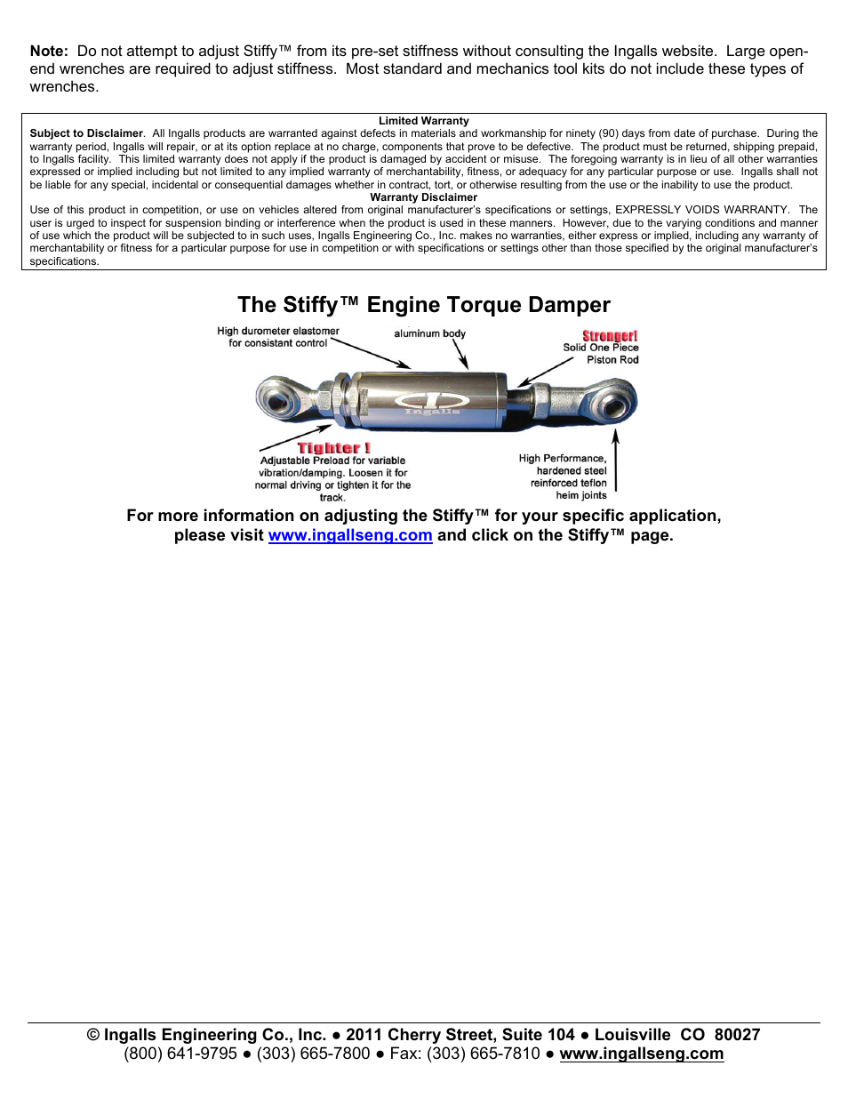 The stiffy™ engine torque damper | Ingalls 93031 User Manual | Page 3 / 4