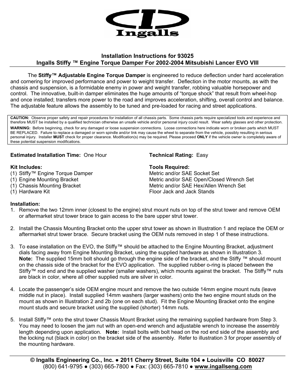 Ingalls 93025 User Manual | 3 pages