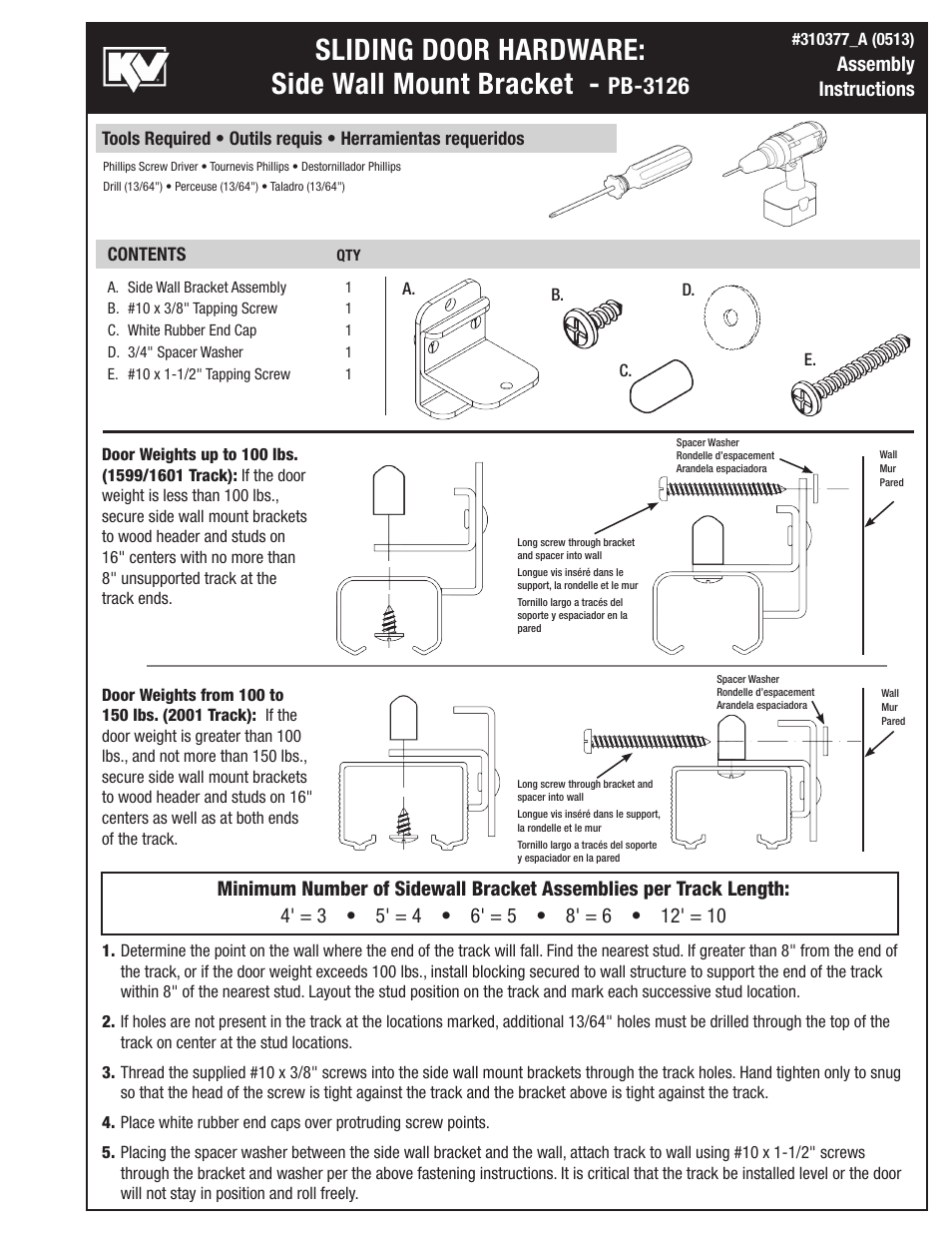 Knape&Vogt PB-3126 Side wall bracket User Manual | 2 pages