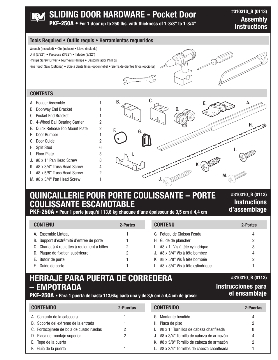 Knape&Vogt PKF-250A Series User Manual | 6 pages