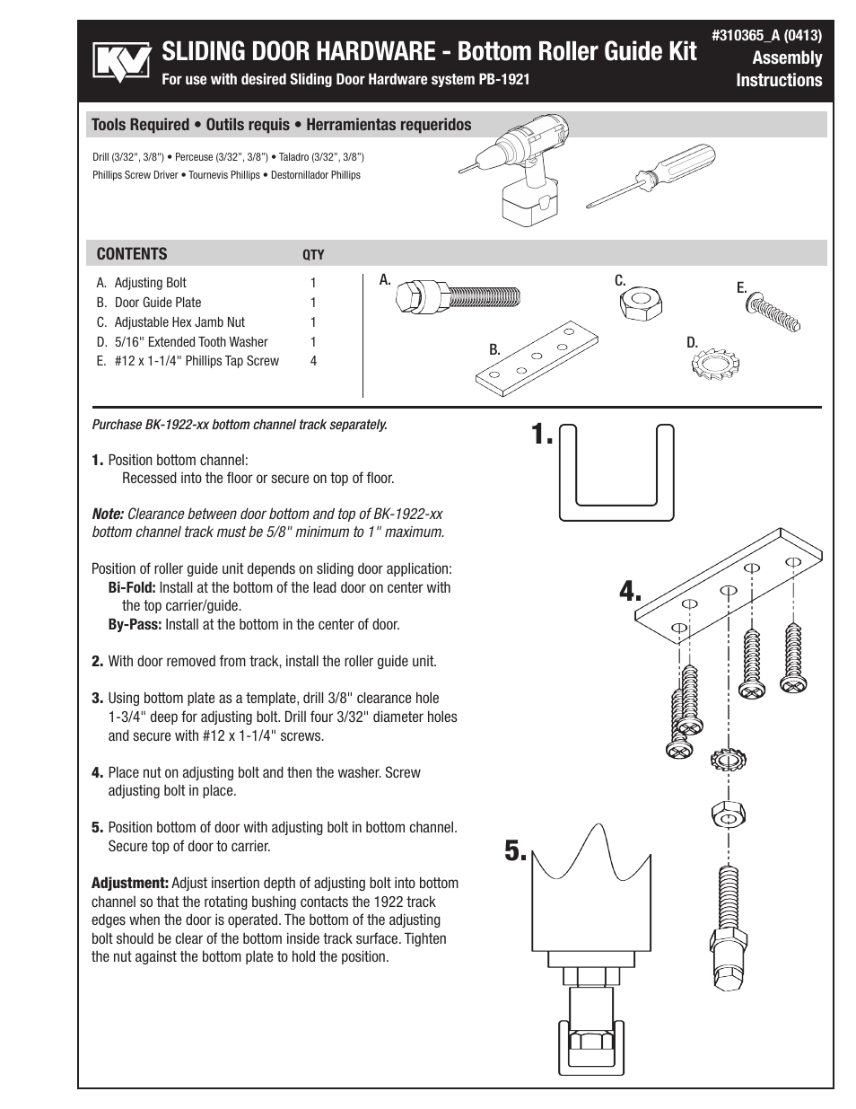 Knape&Vogt PB-1921 Bottom roller guide User Manual | 2 pages