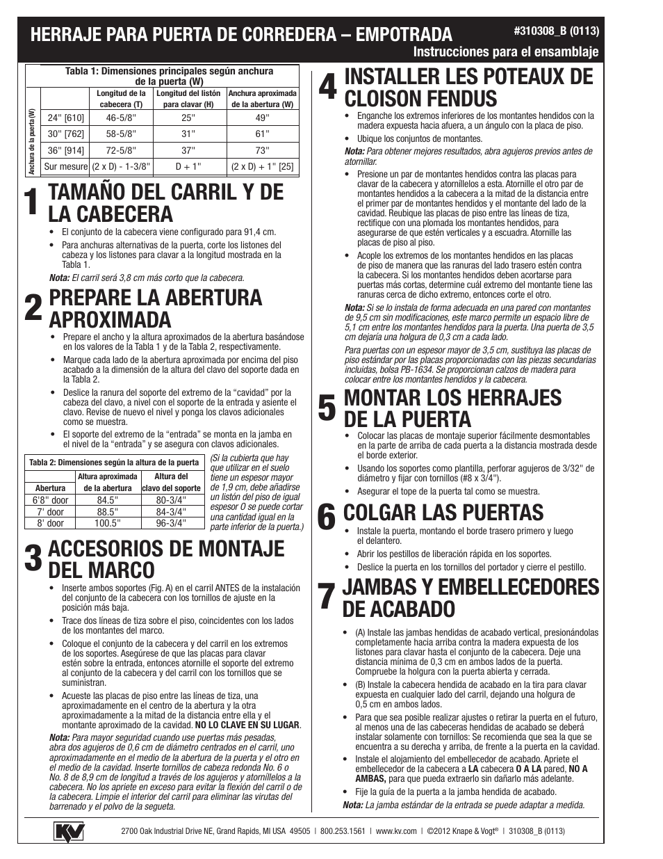 Herraje para puerta de corredera – empotrada | Knape&Vogt PKF-100 Series User Manual | Page 6 / 6
