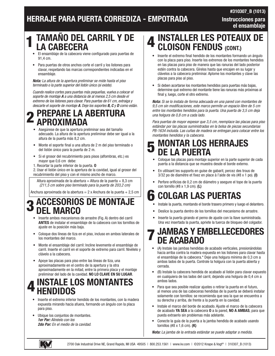 Herraje para puerta corrediza - empotrada | Knape&Vogt PKF-75S Series User Manual | Page 6 / 6