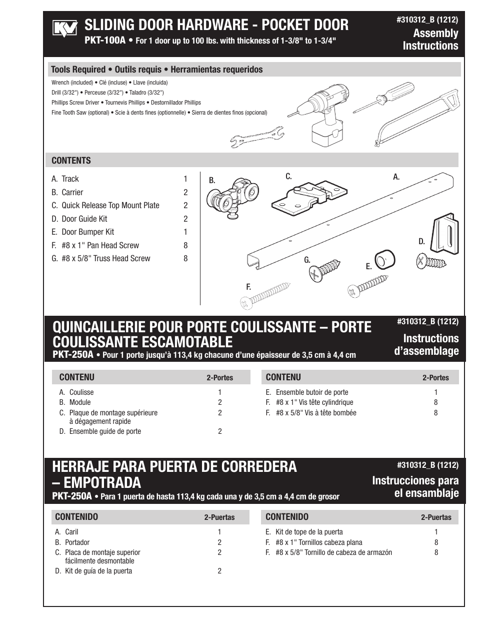 Knape&Vogt PKT-100A Series User Manual | 4 pages