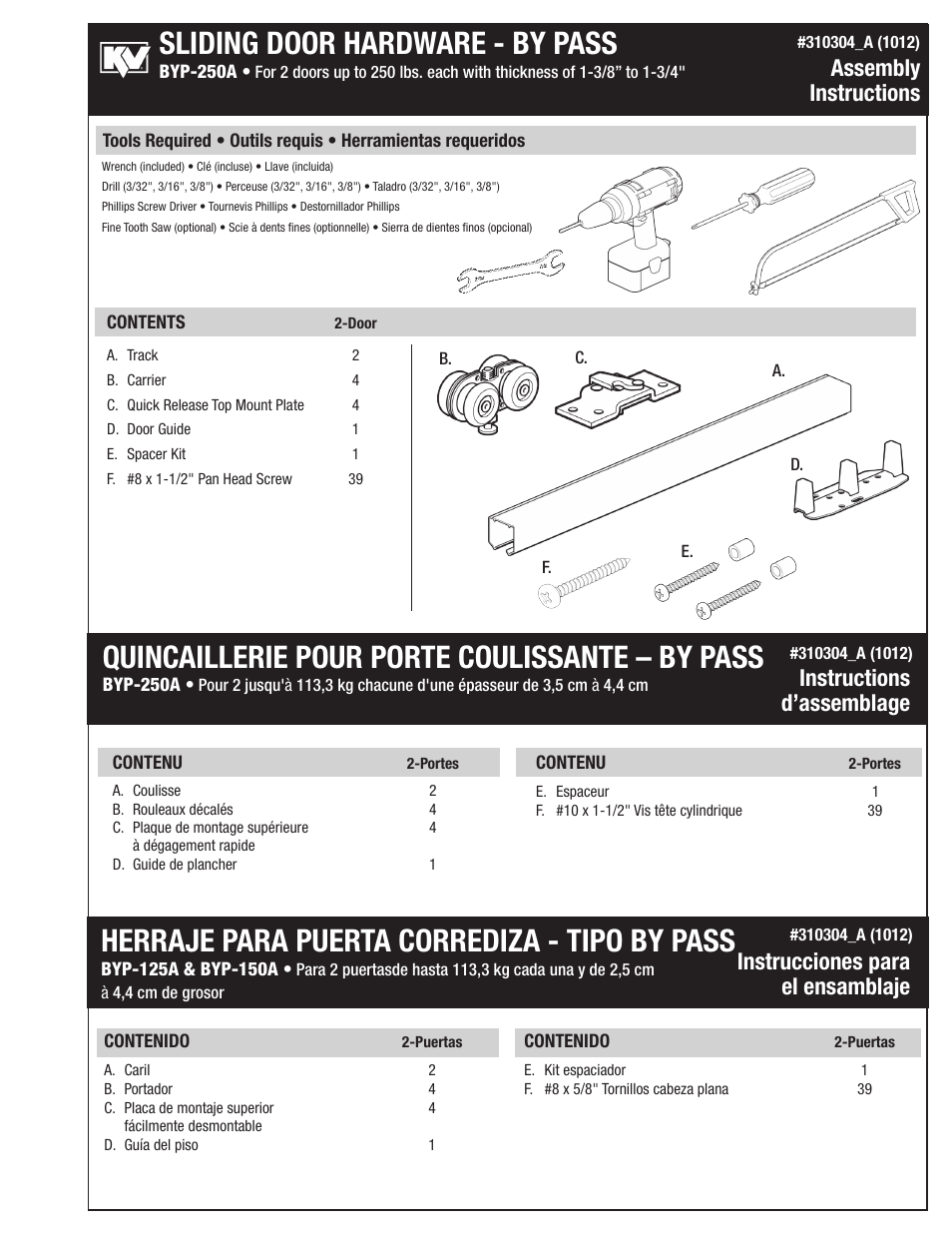 Knape&Vogt BYP-250A Series User Manual | 4 pages