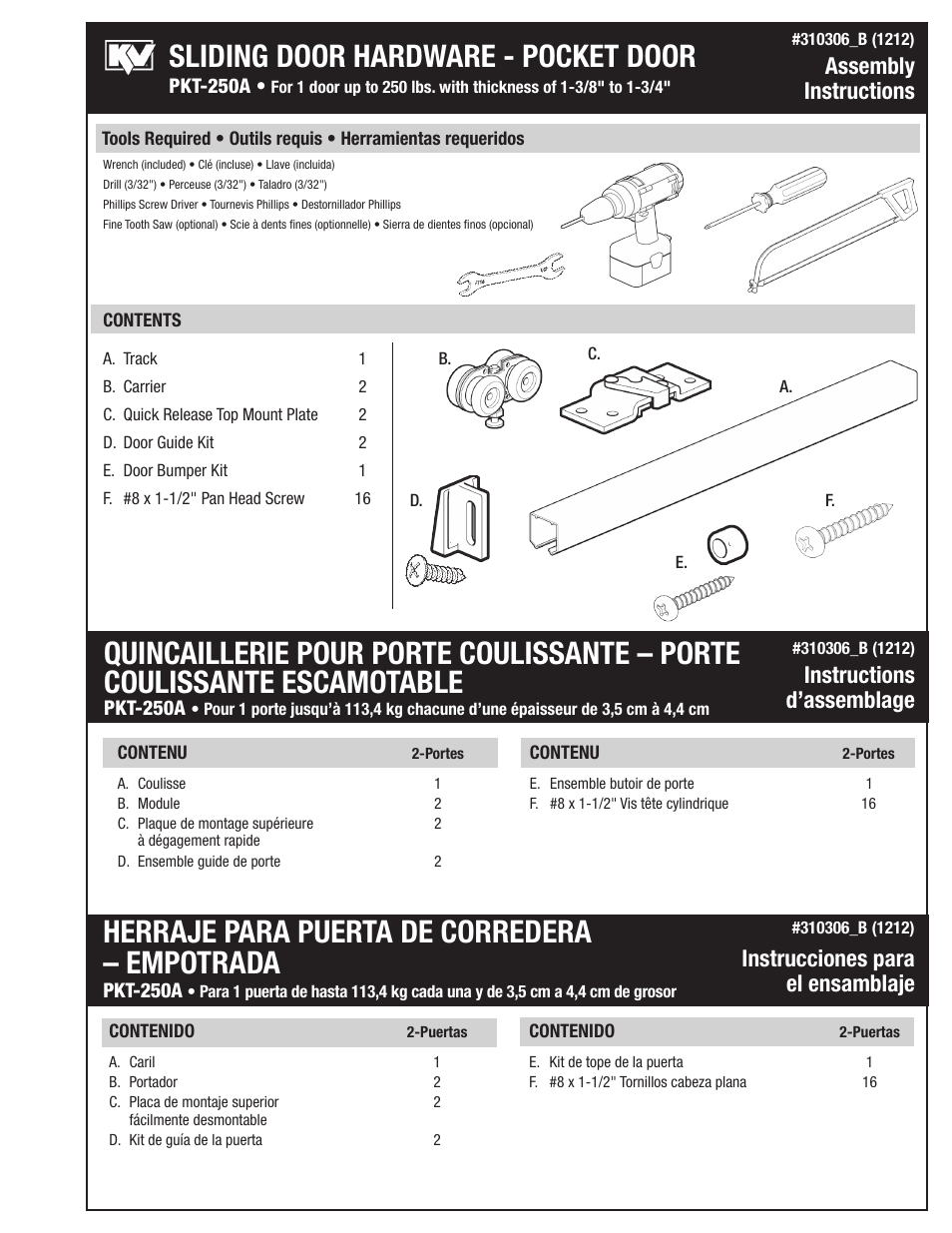 Knape&Vogt PKT-250A Series User Manual | 4 pages