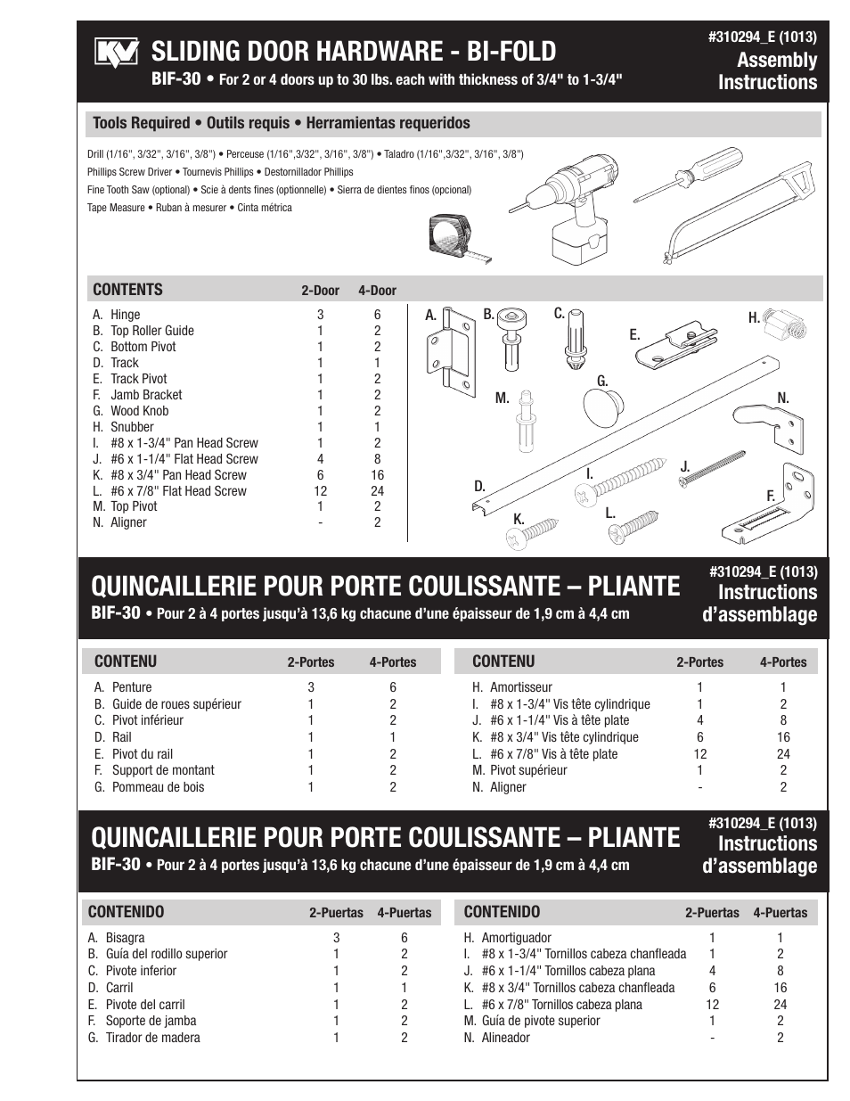 Knape&Vogt BIF-30S Series User Manual | 4 pages