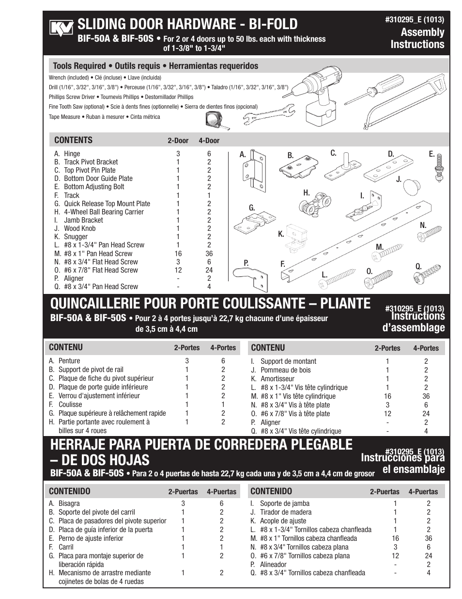 Knape&Vogt PB-1618 Top and bottom pivot assemblies User Manual | 4 pages