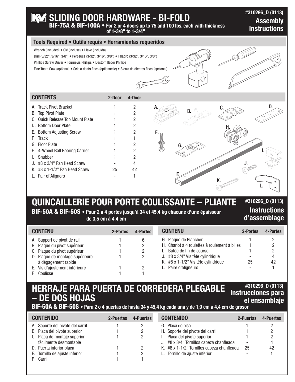 Knape&Vogt BIF-100A Series User Manual | 4 pages