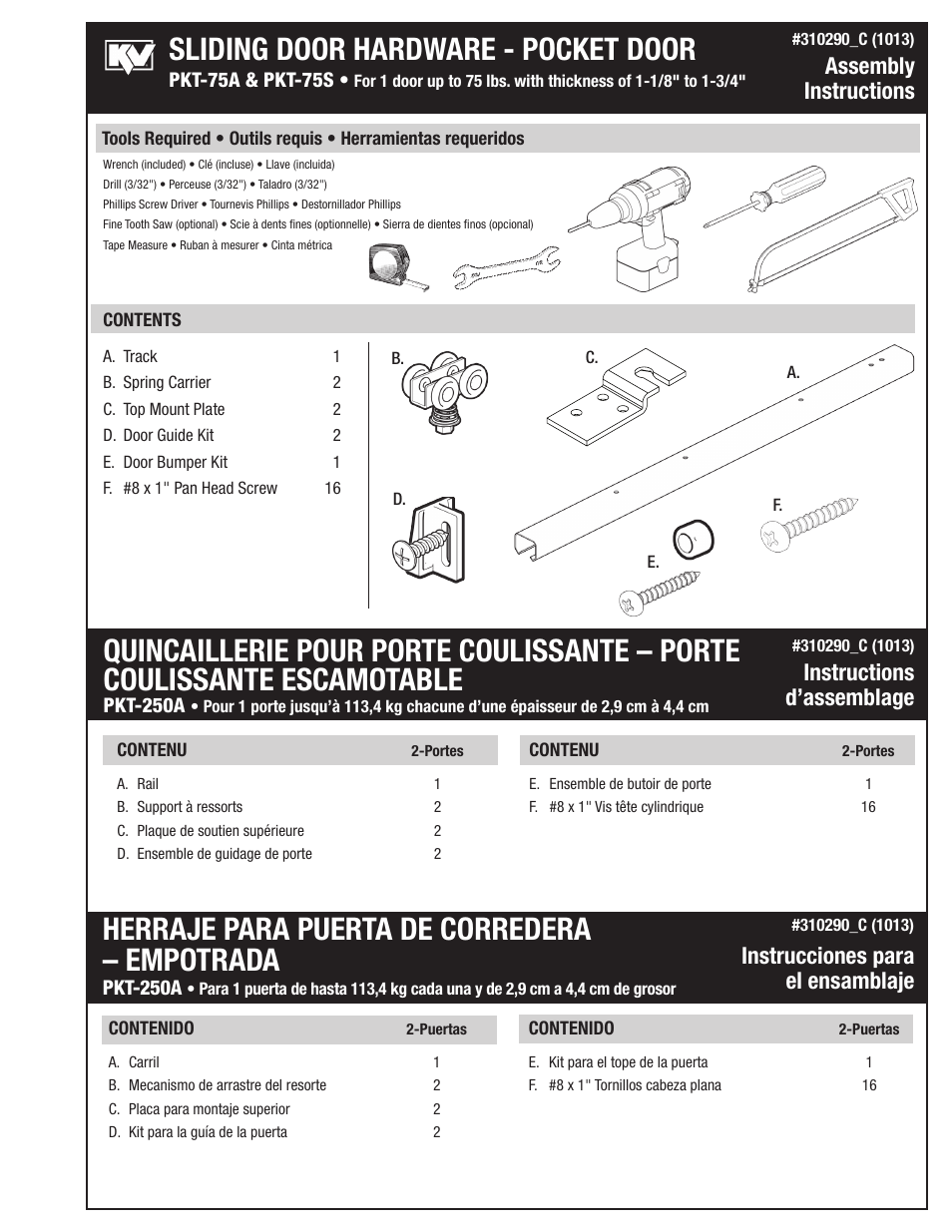 Knape&Vogt PKT-75A Series User Manual | 4 pages