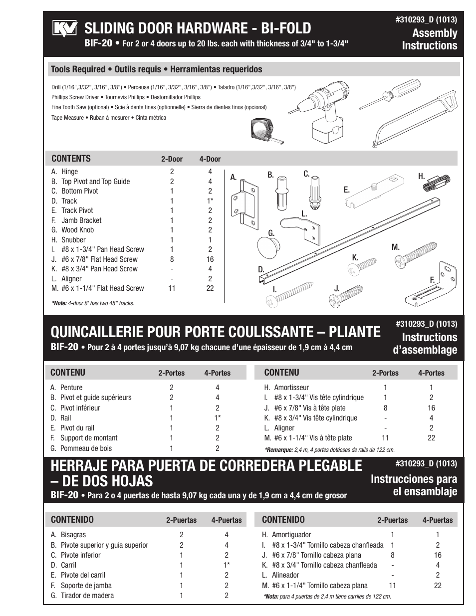 Knape&Vogt BIF-20S Series User Manual | 4 pages