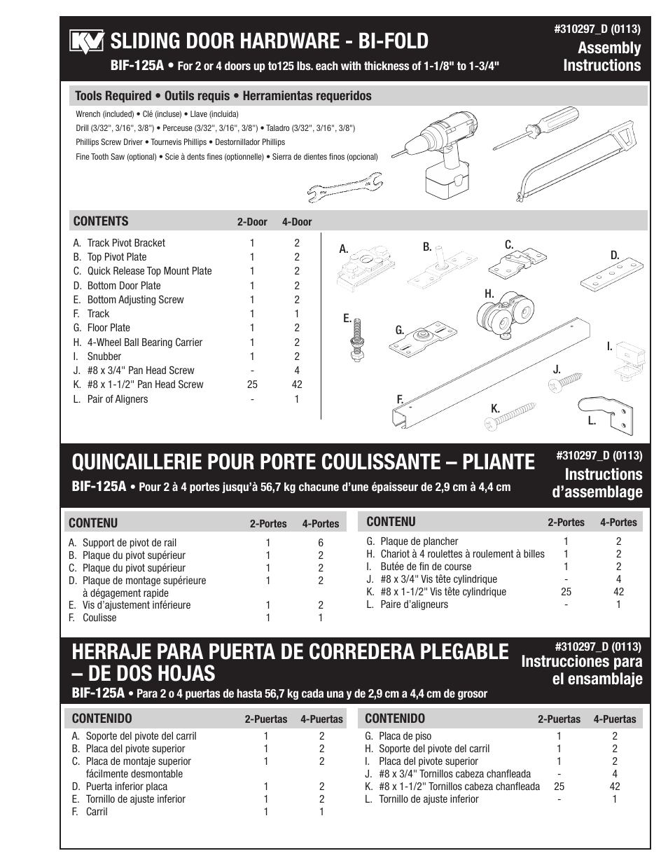 Knape&Vogt BIF-125A Series User Manual | 4 pages