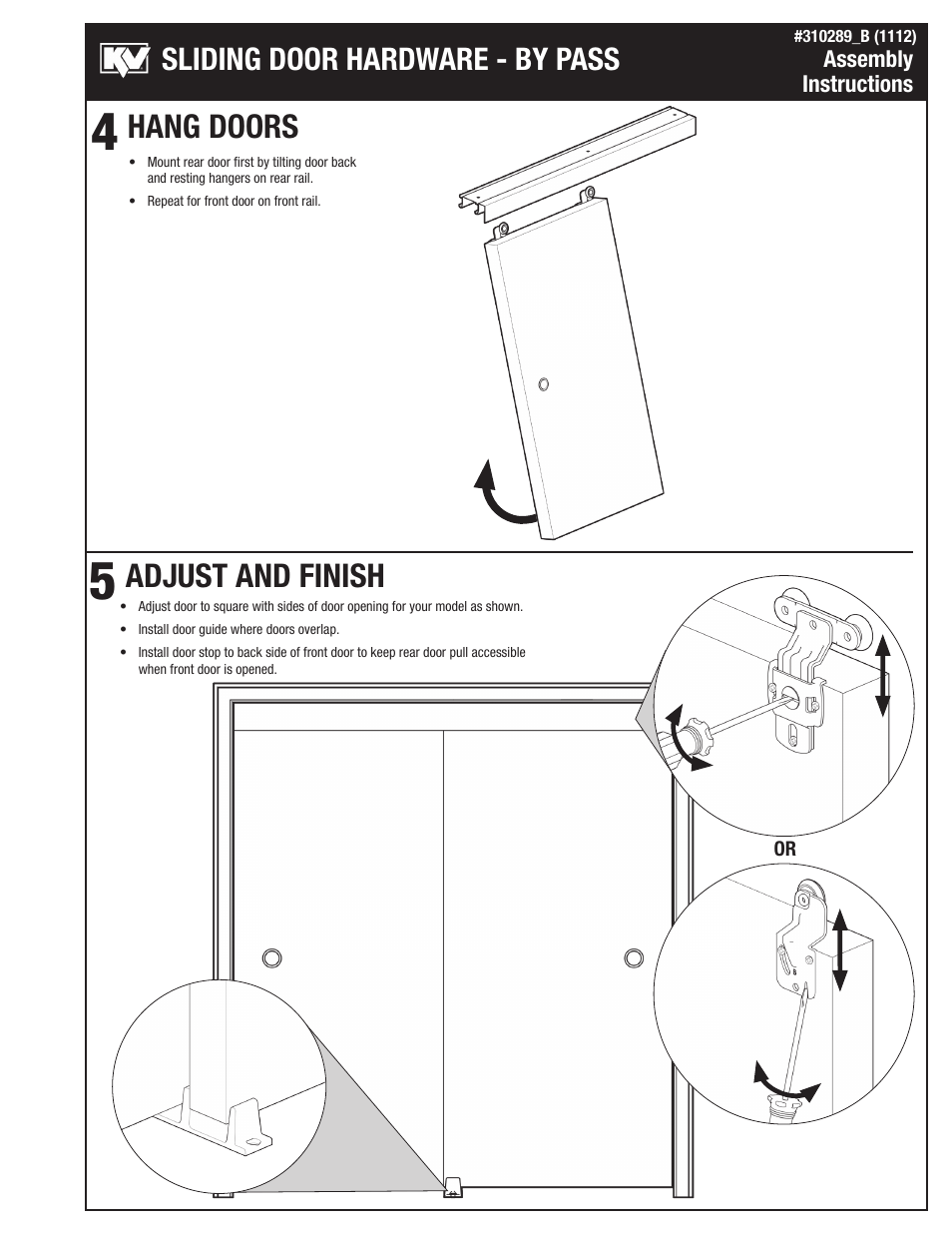 Hang doors adjust and finish | Knape&Vogt BYP-75AFW Series User Manual | Page 3 / 4