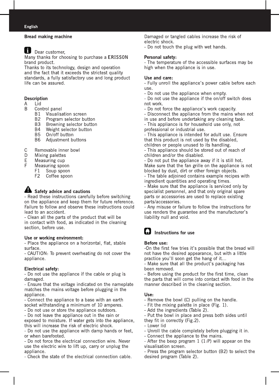 ERISSON BM-160 User Manual | Page 4 / 11