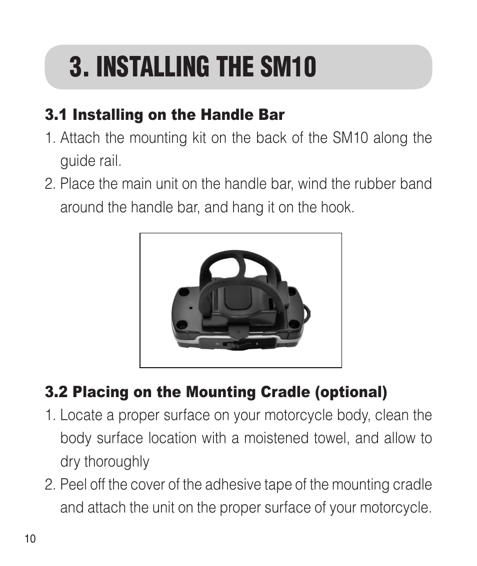 Installing the sm10 | Sena Bluetooth SM10 v1.1 User's Guide User Manual | Page 10 / 36