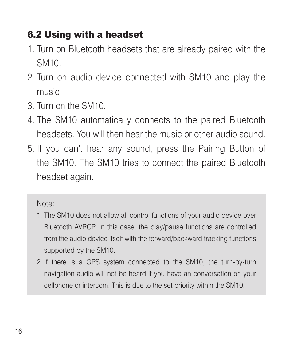 Sena Bluetooth SM10 v1.1 User's Guide User Manual | Page 16 / 36