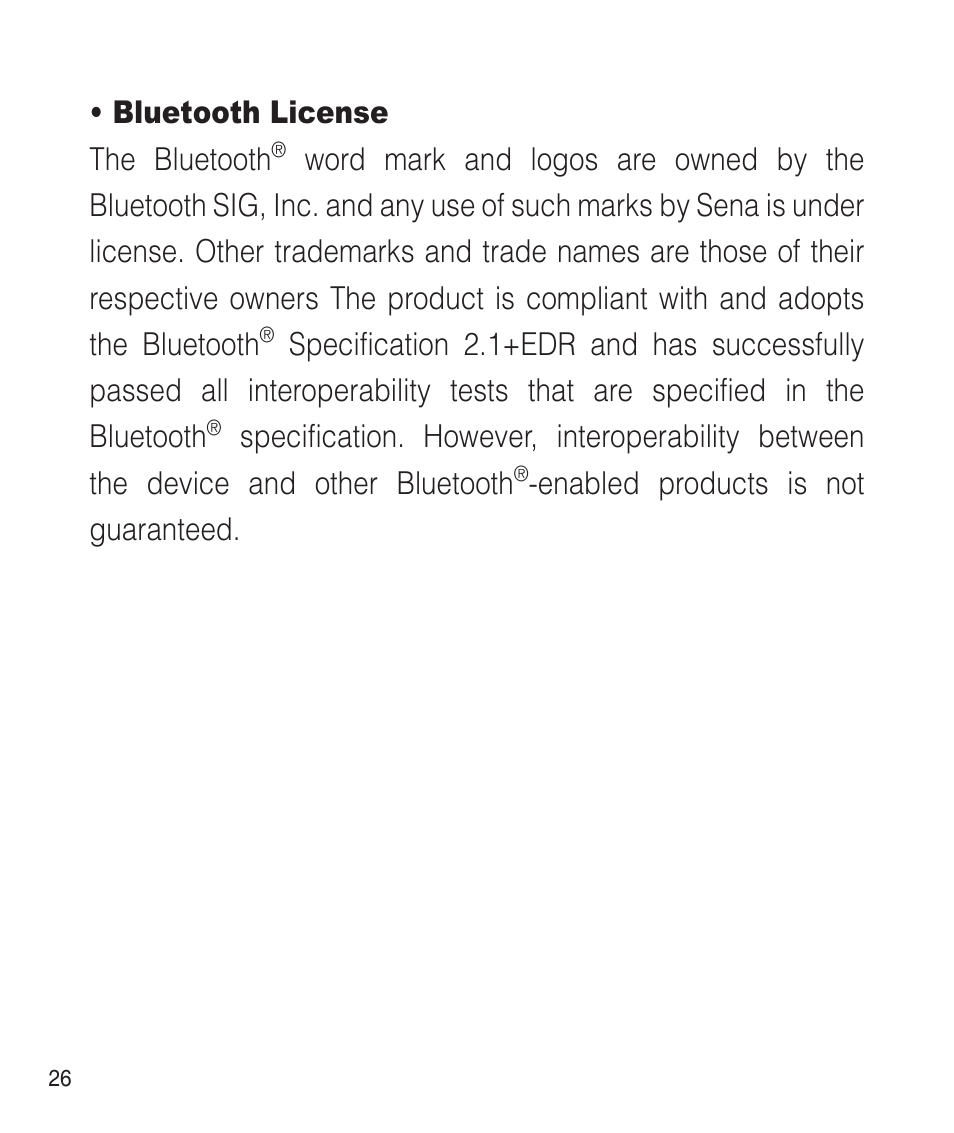 Sena Bluetooth SM10 v1.1 User's Guide User Manual | Page 26 / 36
