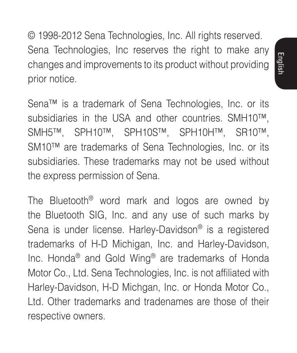 Sena Bluetooth SM10 v1.1 User's Guide User Manual | Page 3 / 36
