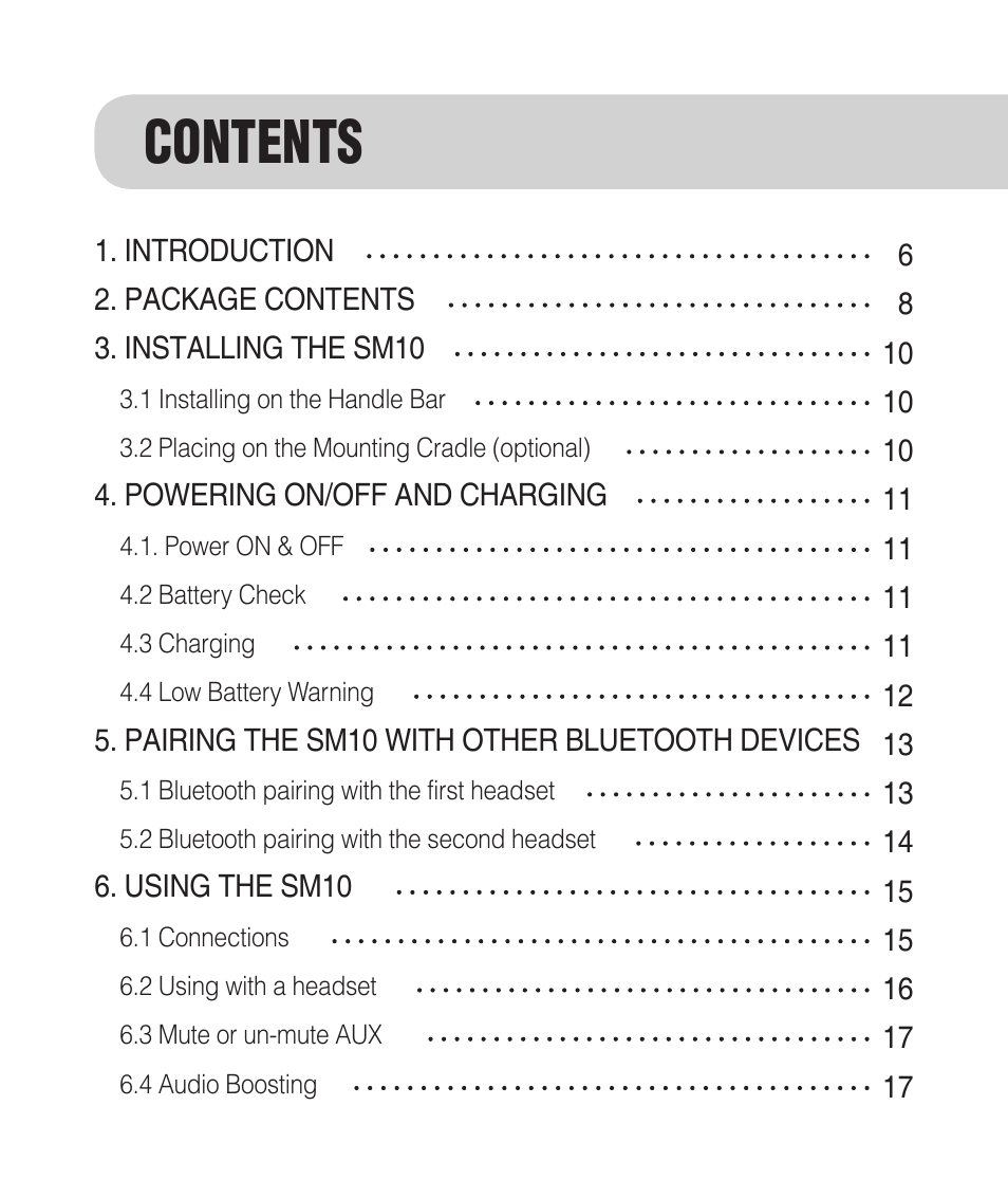 Sena Bluetooth SM10 v1.1 User's Guide User Manual | Page 4 / 36