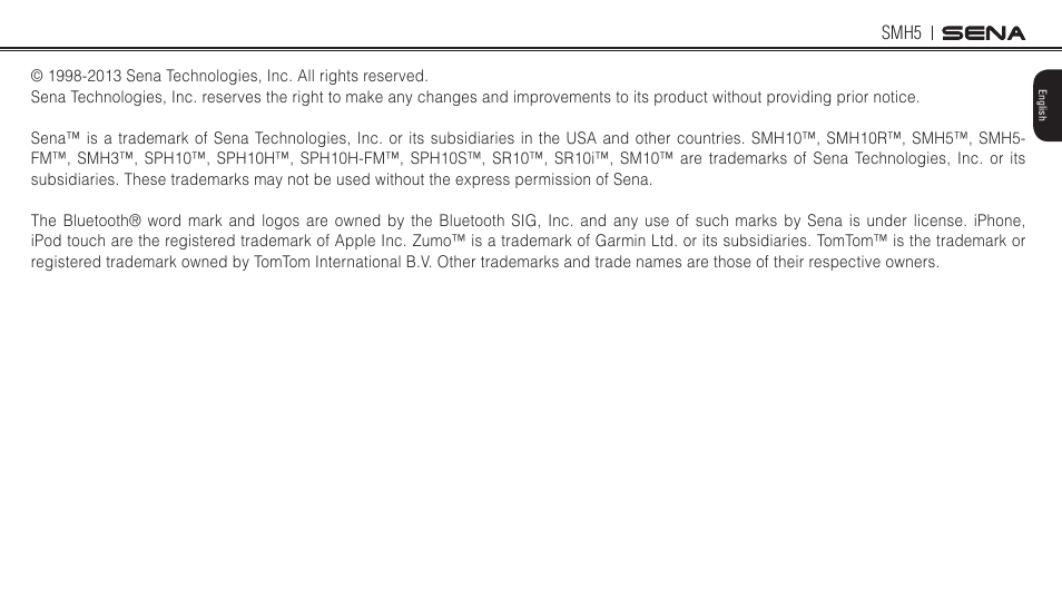 Sena Bluetooth SMH5 v1.3 User's Guide User Manual | Page 2 / 34