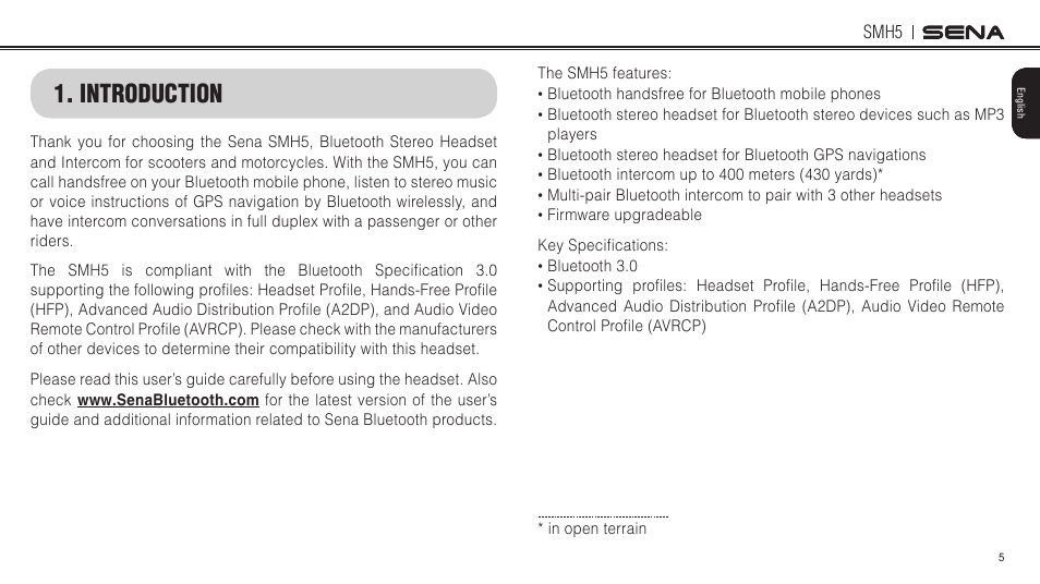 Introduction | Sena Bluetooth SMH5 v1.3 User's Guide User Manual | Page 4 / 34