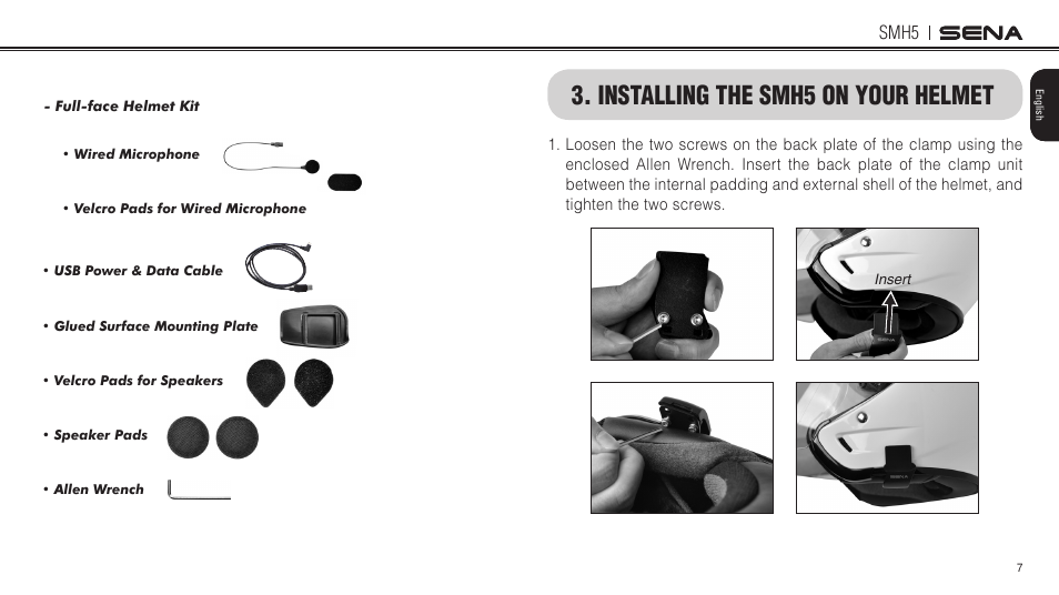 Installing the smh5 on your helmet, Smh5 | Sena Bluetooth SMH5 v1.3 User's Guide User Manual | Page 6 / 34