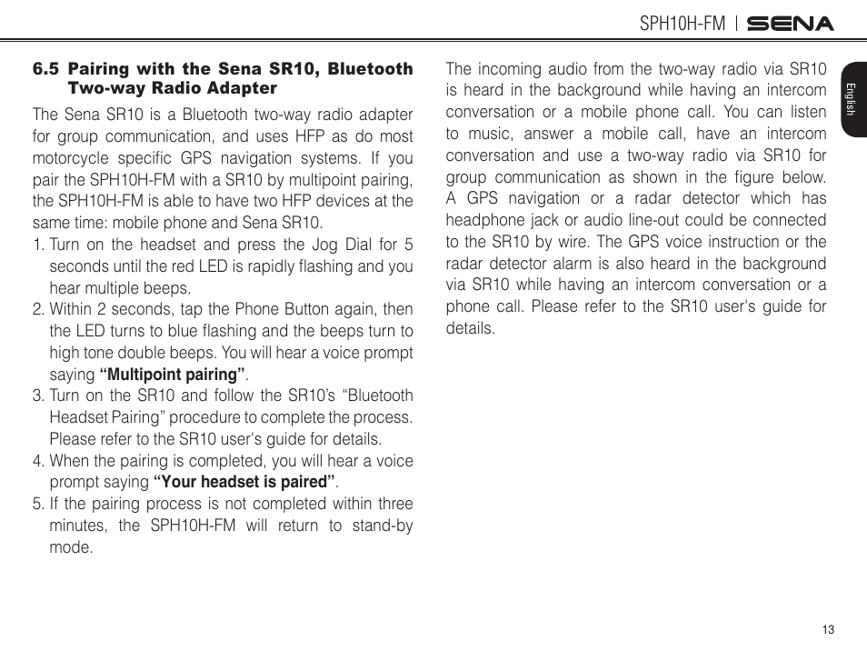 Sph10h-fm | Sena Bluetooth SPH10H-FM v4.3 User's Guide User Manual | Page 14 / 56