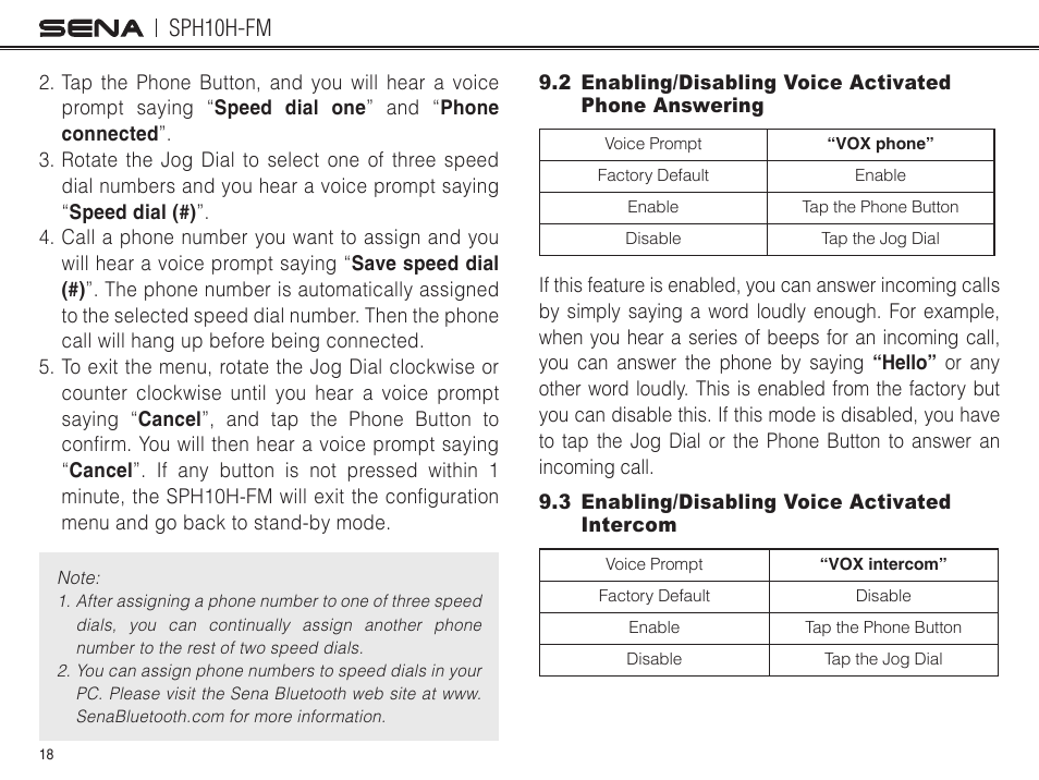 3 enabling/disabling voice activated intercom, Sph10h-fm | Sena Bluetooth SPH10H-FM v4.3 User's Guide User Manual | Page 19 / 56