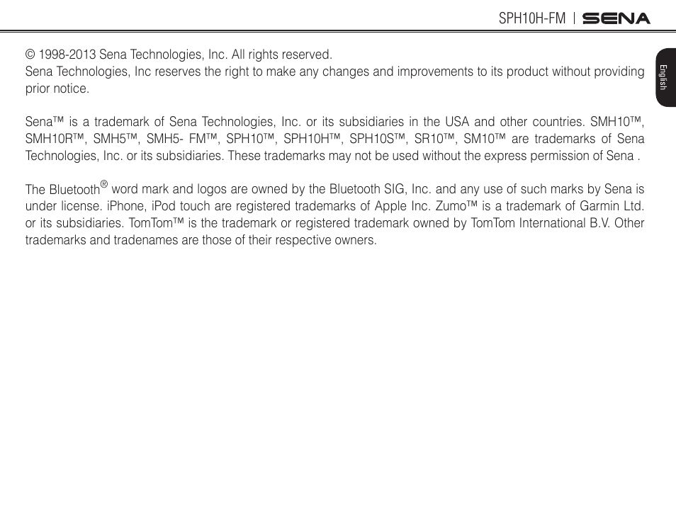 Sph10h-fm | Sena Bluetooth SPH10H-FM v4.3 User's Guide User Manual | Page 2 / 56