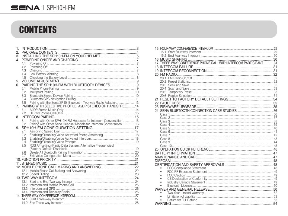 Sena Bluetooth SPH10H-FM v4.3 User's Guide User Manual | Page 3 / 56