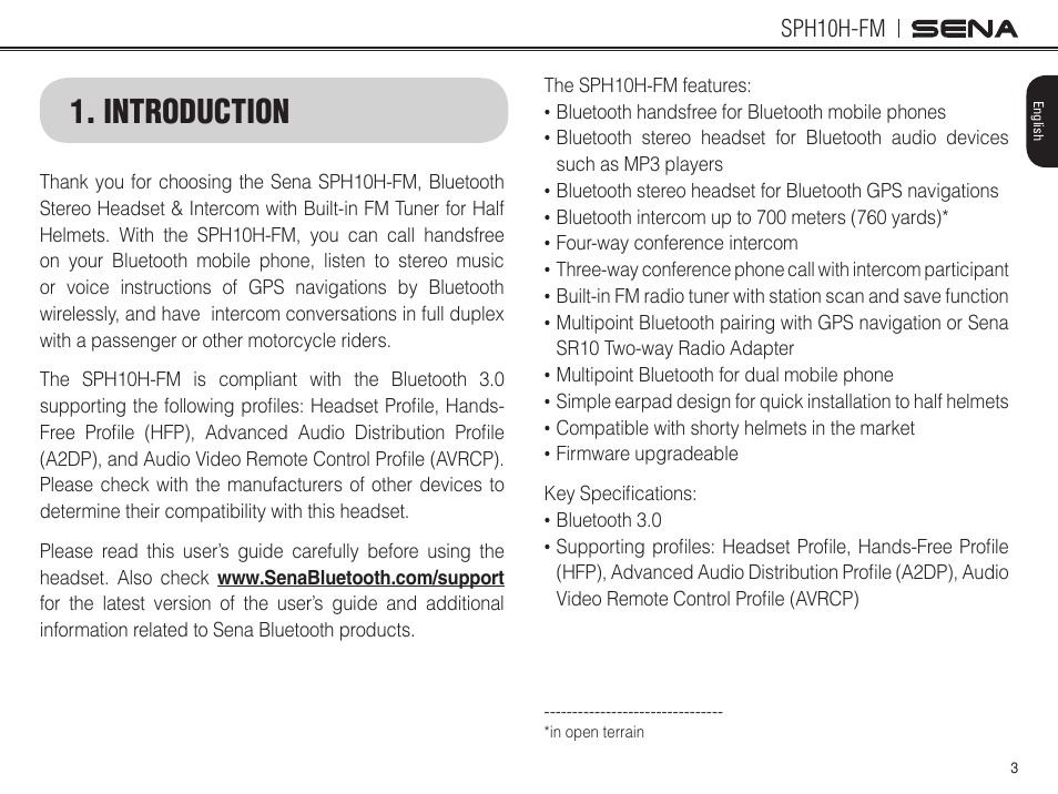 Introduction | Sena Bluetooth SPH10H-FM v4.3 User's Guide User Manual | Page 4 / 56