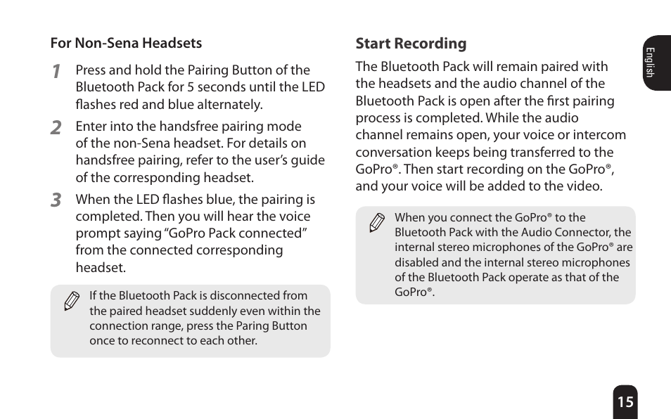 Start recording | Sena Bluetooth Bluetooth Audio Pack v1.0 User's Guide User Manual | Page 15 / 28