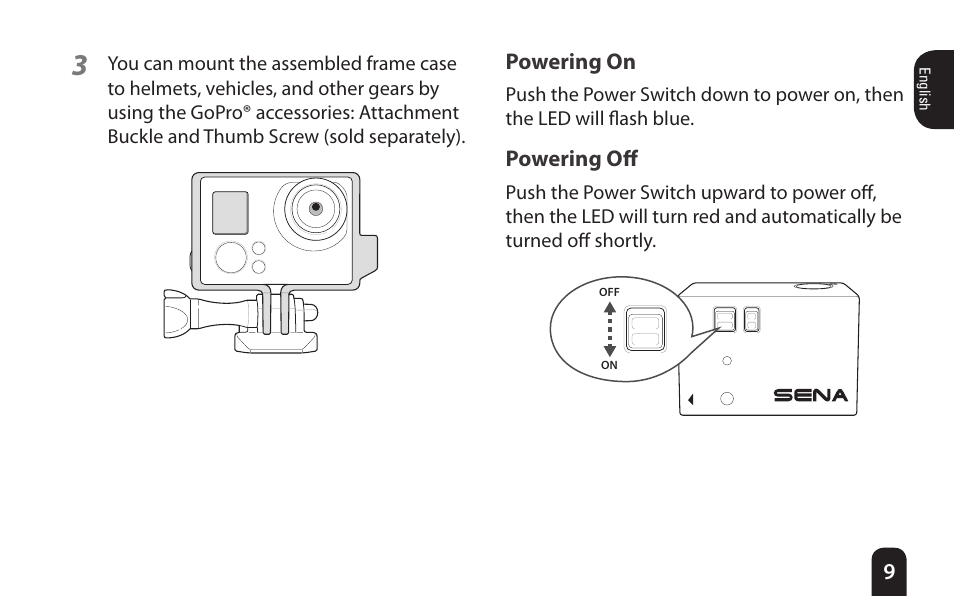 Powering on, Powering off | Sena Bluetooth Bluetooth Audio Pack v1.0 User's Guide User Manual | Page 9 / 28