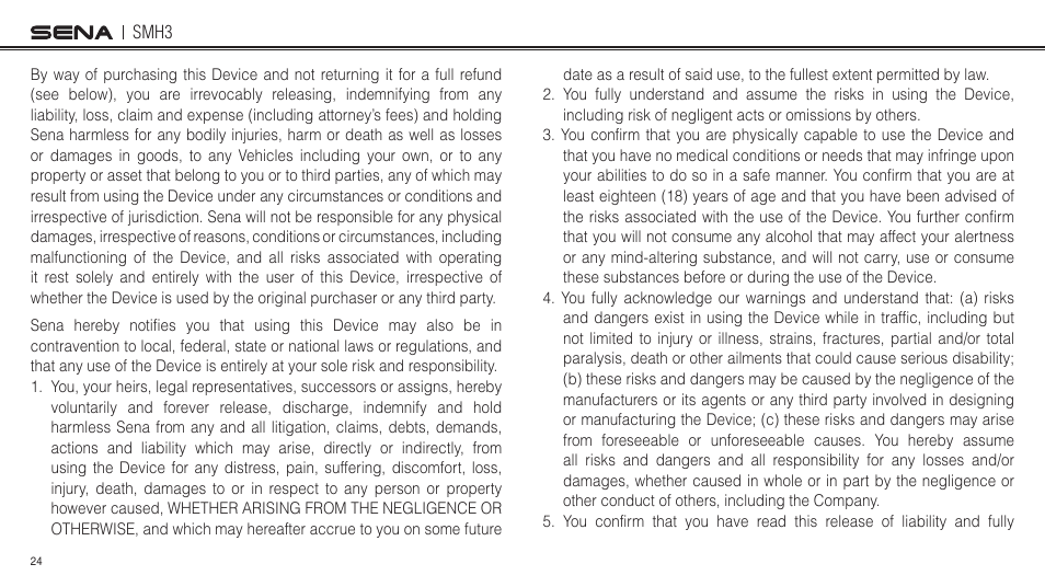 Sena Bluetooth SMH3 1.0 User's Guide User Manual | Page 24 / 27